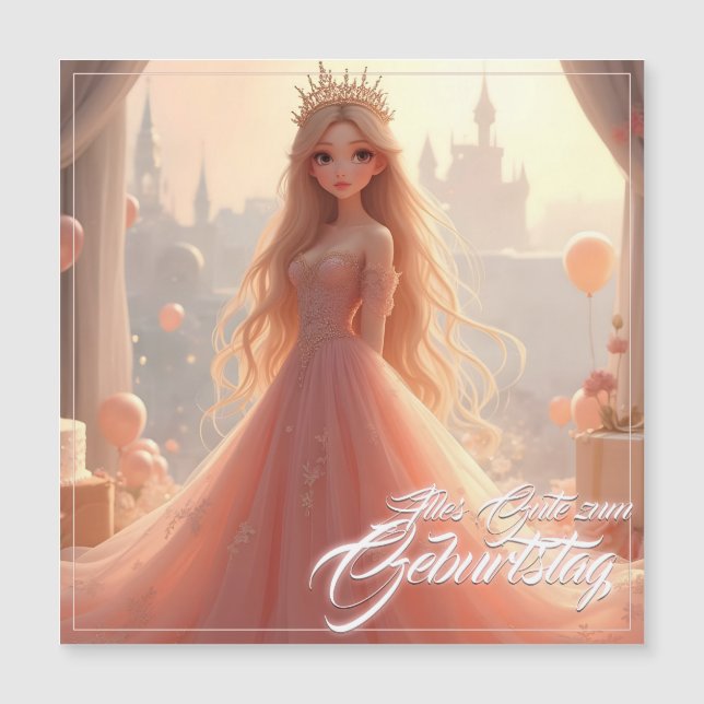 Cartão de aniversário de princesa em rosa (Frente)