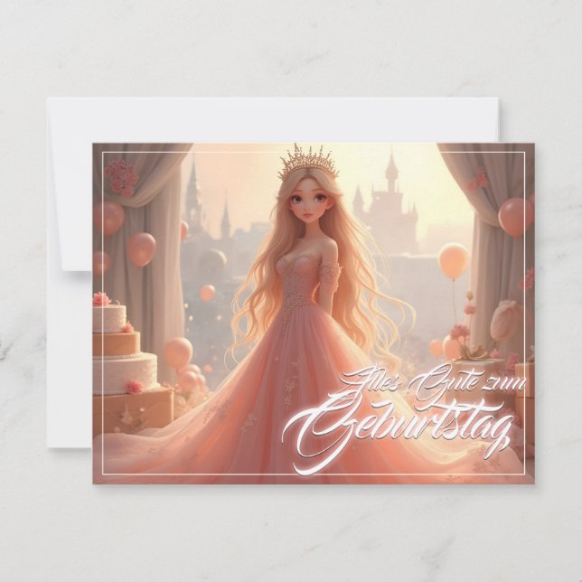 Cartão de aniversário de princesa em rosa (Frente)