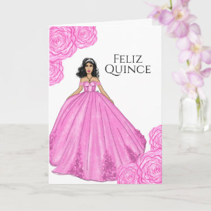 Cartão de Aniversário de Quinceanera Rosa