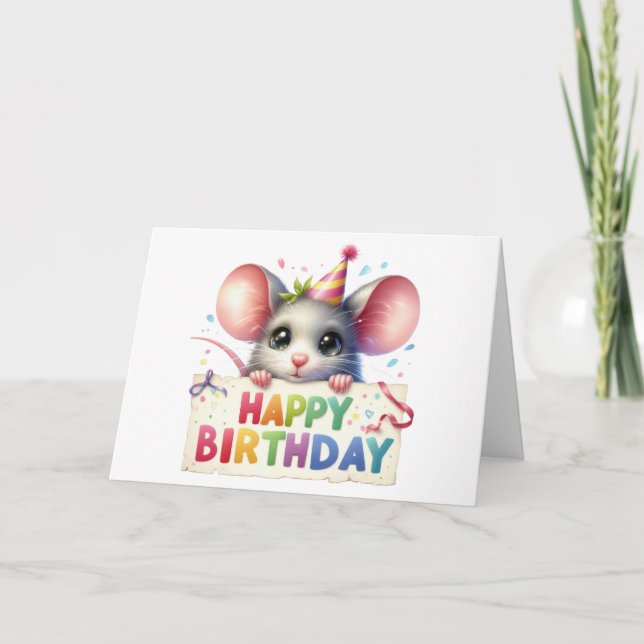 Cartão de Aniversário de Ratinho Fofo  (Frente)