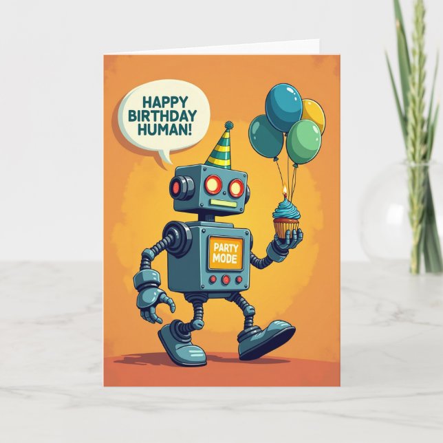 Cartão de Aniversário de Robô Alegre (Frente)