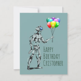 Cartão de Aniversário de Robô com Balões