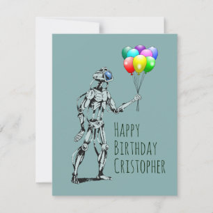 Cartão de Aniversário de Robô com Balões