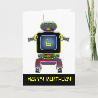 Cartão de aniversário de robô de 6 anos