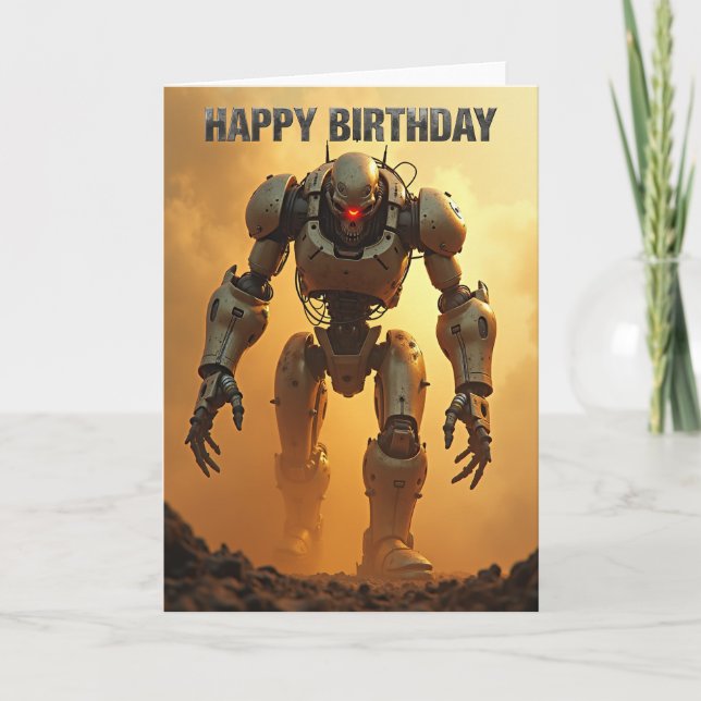 Cartão de Aniversário de Robô Poderoso (Frente)