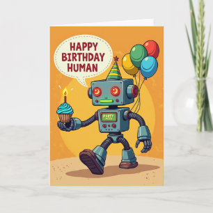 Cartão de Aniversário de Robot com Bolo