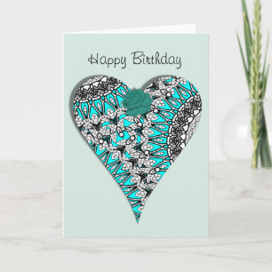 Cartão de aniversário de Rosa bonito Aqua Lace