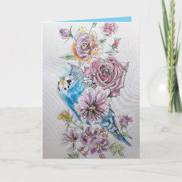 Cartão de Aniversário de Rosa de Aquarela Azul