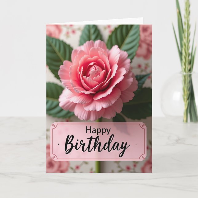 Cartão de Aniversário de Rosa Elegante (Frente)