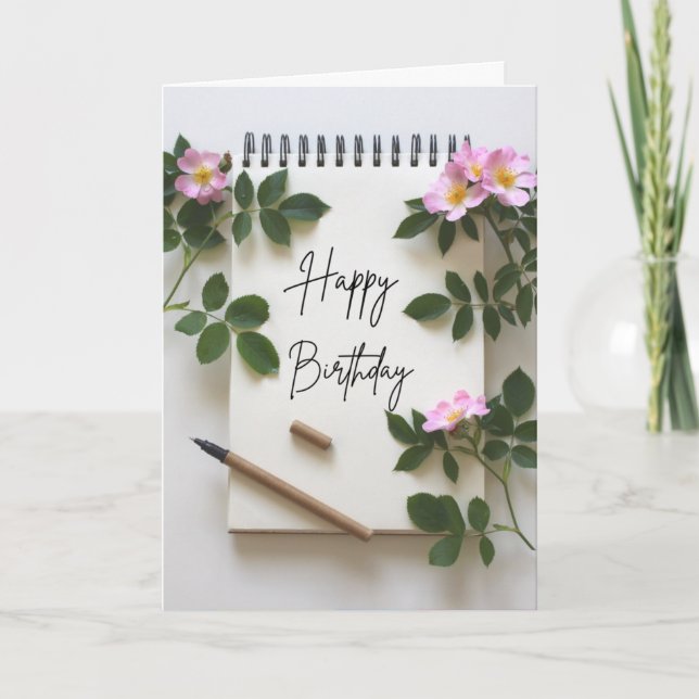 Cartão de Aniversário de rosa flores (Frente)