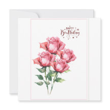 Cartão de Aniversário de Rosas em Aquarela Rosa Su