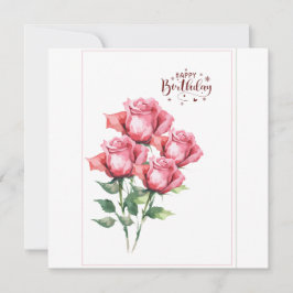 Cartão de Aniversário de Rosas em Aquarela Rosa Su