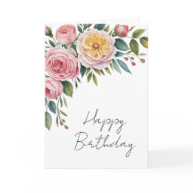 Cartão de aniversário de rosas em aquarela suave