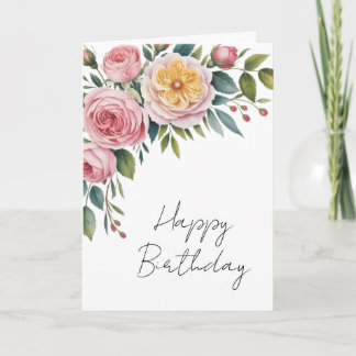 Cartão de aniversário de rosas em aquarela suave