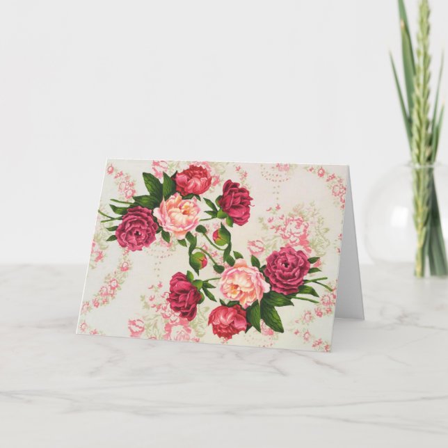 Cartão de Aniversário de Rosas Rosa (Frente)