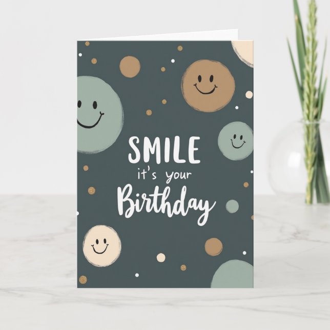 Cartão de Aniversário de Rostos Sorridente (Frente)