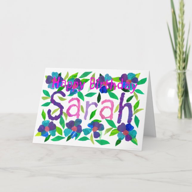 Cartão de aniversário de "Sarah" (Frente)