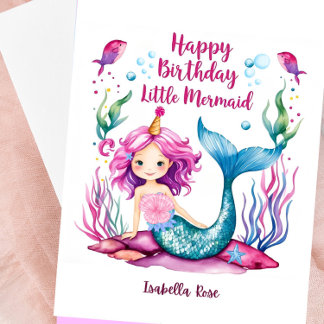 Cartão De Aniversário De Sereia Azul E Rosa Para M