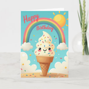 Cartão de Aniversário de Sorvete Caprichoso
