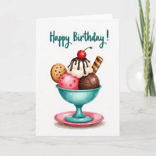 Cartão de Aniversário de Sundae Doce