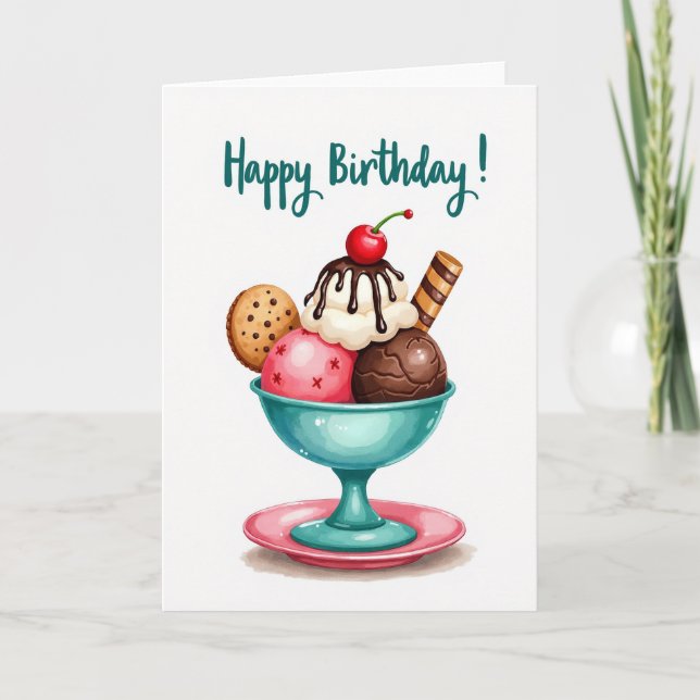Cartão de Aniversário de Sundae Doce (Frente)