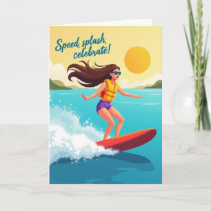 Cartão de Aniversário de Surfe Alegre