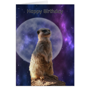 Cartão de Aniversário de Suricata sob Lua Cheia Az