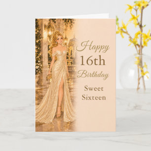 Cartão de Aniversário de Sweet Sixteen Dourado Cha