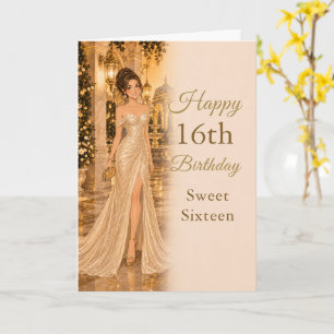 Cartão de Aniversário de Sweet Sixteen Dourado Cha
