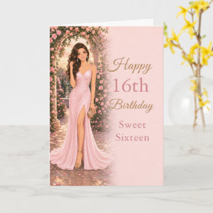 Cartão de Aniversário de Sweet Sixteen Rosa Bege