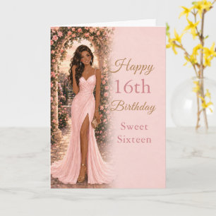 Cartão de Aniversário de Sweet Sixteen Rosa Bege