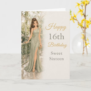Cartão de Aniversário de Sweet Sixteen Verde Sage