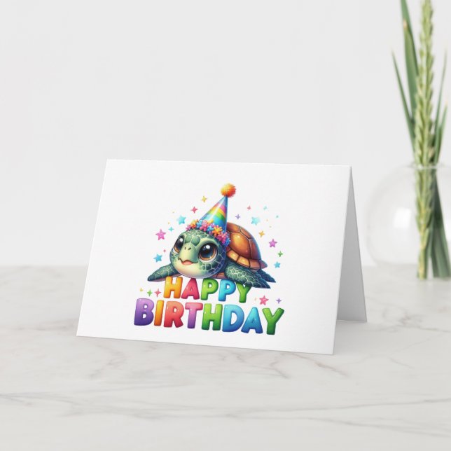 Cartão de Aniversário de Tartaruga Fofa  (Frente)