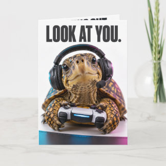 Cartão de Aniversário de Tartaruga Gamer Engraçado