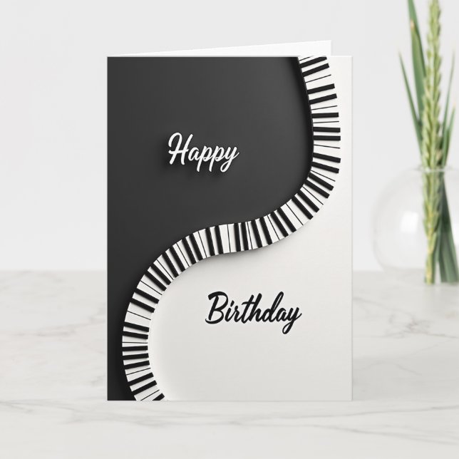 Cartão de Aniversário de Teclado Preto e Branco (Frente)