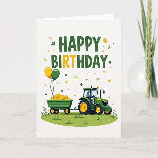 Cartão de Aniversário de Trator Alegre (Frente)