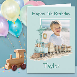 Cartão de Aniversário de Trem com Uma Foto para Qu