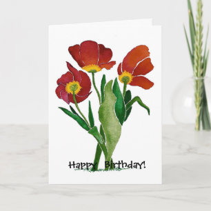 Cartão de Aniversário de Três Tulipas Vermelhas Hu