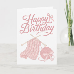 Cartão de Aniversário de Tricô Rosa Bonito