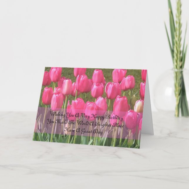 Cartão de aniversário de tulipa rosa sentimental (Frente)