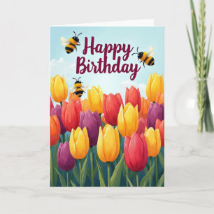 Cartão de Aniversário de Tulipa Vibrante