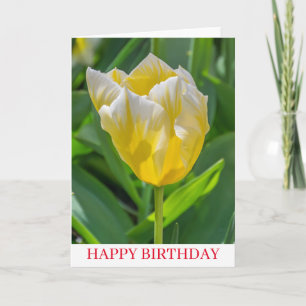 Cartão de aniversário de tulipas amarelas e bran