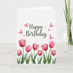 Cartão de Aniversário de Tulipas em Aquarela Alegr