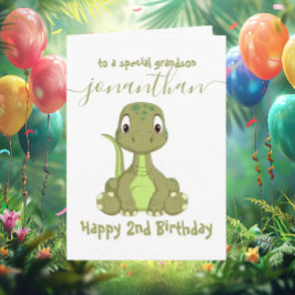 cartão de aniversário de um dinossauro verde