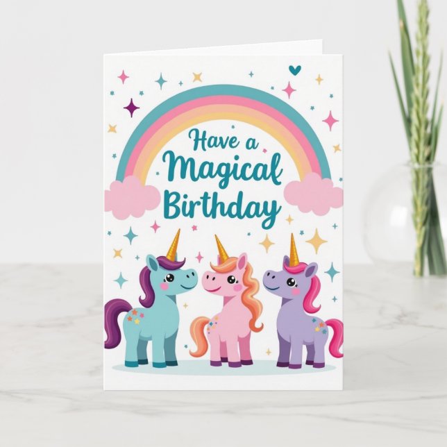 Cartão de Aniversário de Unicórnio Fofo (Frente)