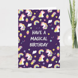 Cartão de Aniversário de Unicórnio para Meninas