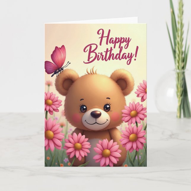 Cartão de Aniversário de Urso Fofo (Frente)