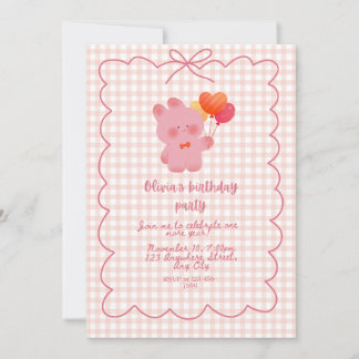 Cartão de Aniversário de Urso Teddy Rosa com Balõe