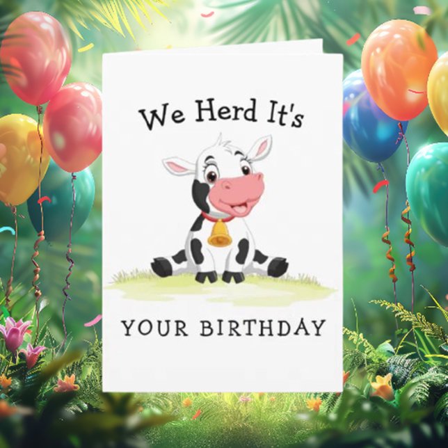 Cartão de Aniversário de Vaca Engraçado (Imagine a cute little cow themed around a farm, bringing smiles and joy )