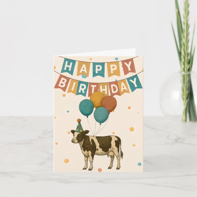 Cartão de Aniversário de Vaca - Festa Engraçada (Frente)